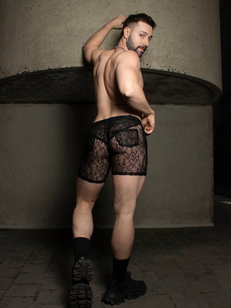 Timoteo Positano Black Floral Lace Short