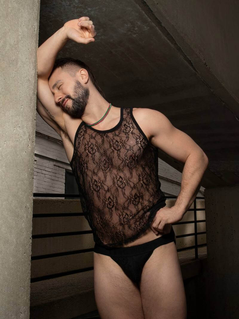Timoteo Positano Black Floral Lace Tank Top