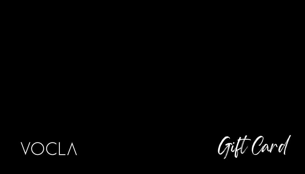 A virtual gift card from VOCLA featuring the brand's logo in white text on a black background.