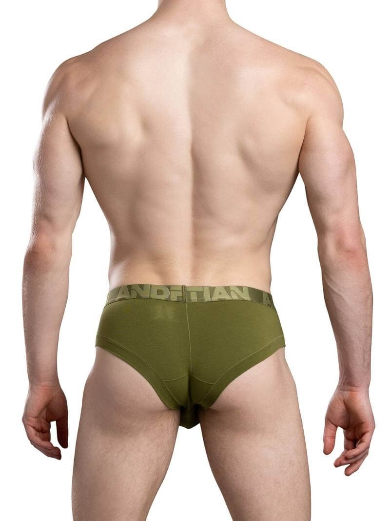Green men's underwear with brand logo on a white background