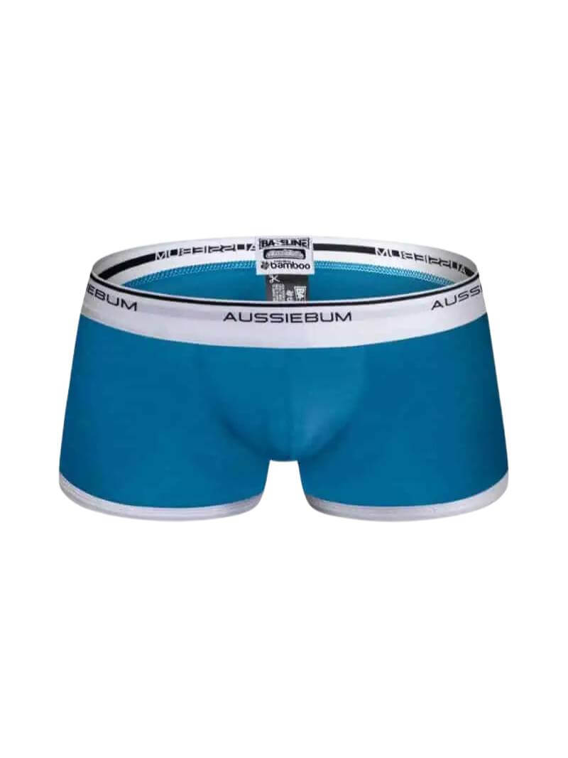 A pair of aussieBum Baseline Bamboo Hipster Mini Trunks in solid gray color with white leg bindings and the aussieBum signature white waistband.