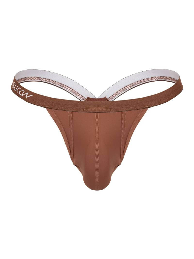 Brown SUKREW men's underwear with white waistband on a white background