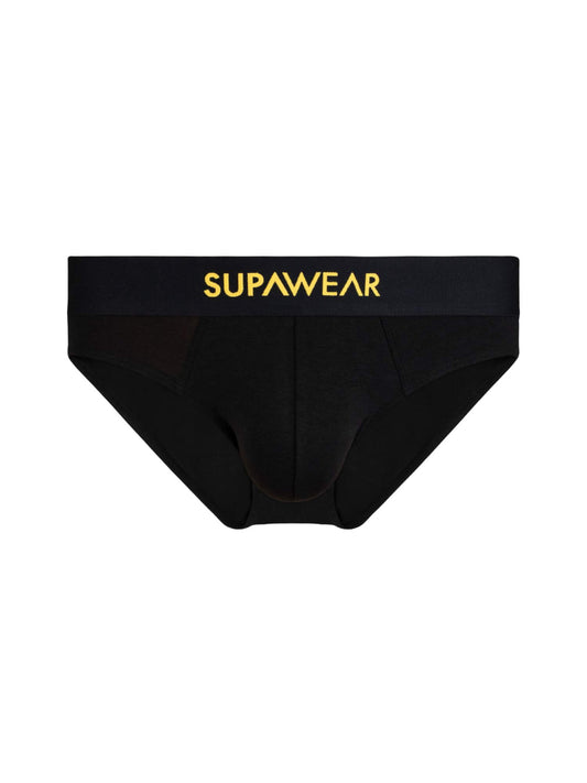 Black men's underwear with 'Supawear' logo on a white background