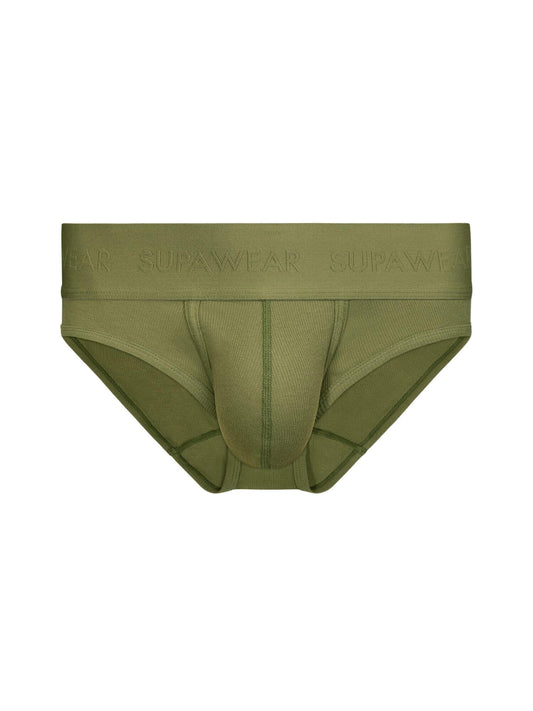Green men's underwear with brand logo on a white background