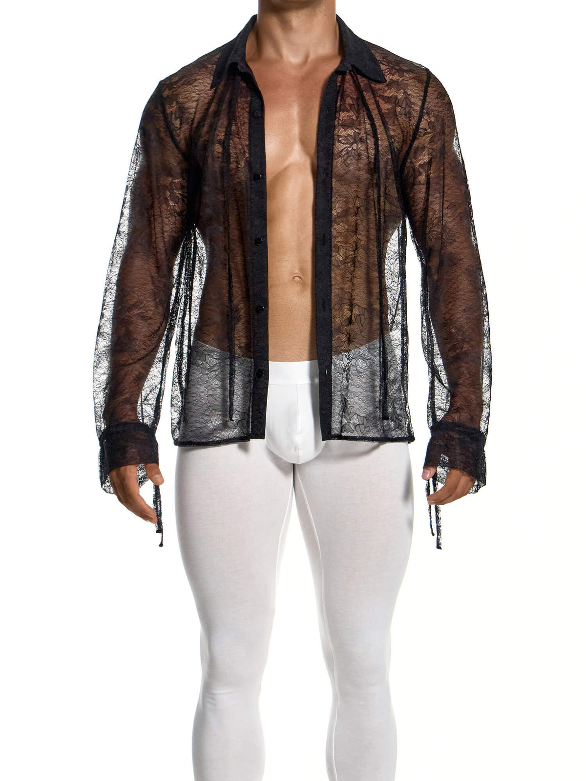 Modus Vivendi Lingerie Lace Long-Sleeve Shirt in black, product photograph