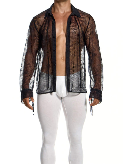Modus Vivendi Lingerie Lace Long-Sleeve Shirt in black, product photograph