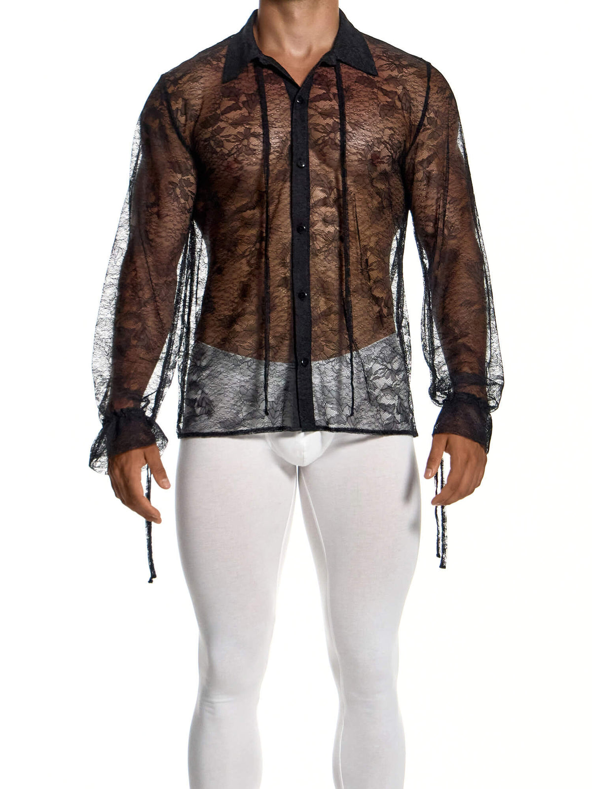 Modus Vivendi Lingerie Lace Long-Sleeve Shirt in black, product photograph