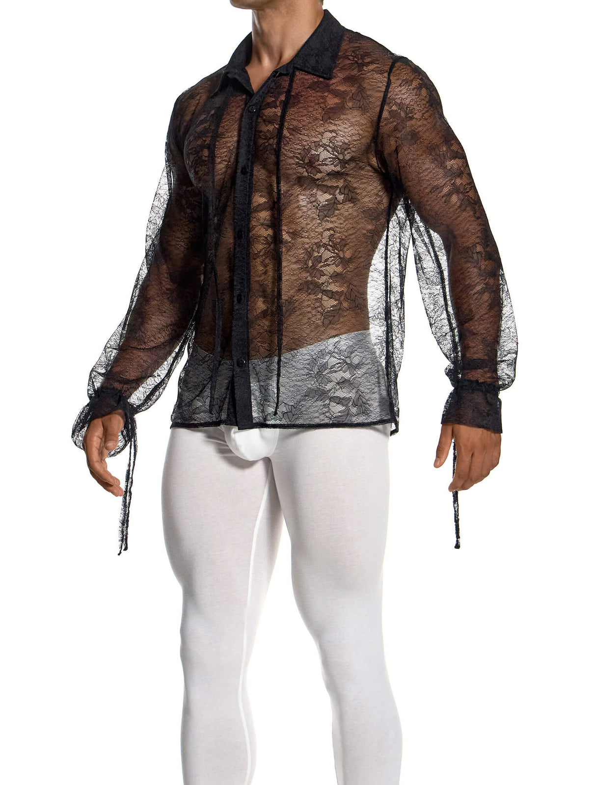 Modus Vivendi Lingerie Lace Long-Sleeve Shirt in black, product photograph