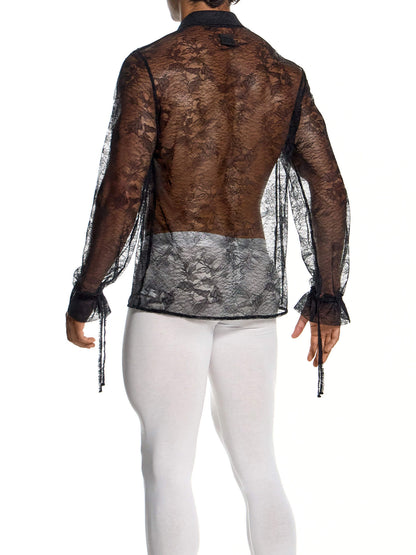 Modus Vivendi Lingerie Lace Long-Sleeve Shirt in black, product photograph