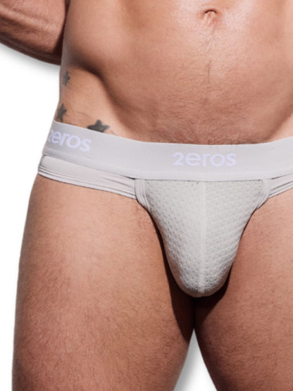 Gray men's underwear with '2eros' brand logo on a white background