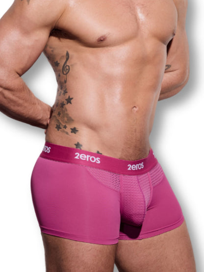 Person wearing pink underwear with '2eros' brand logo on a white background