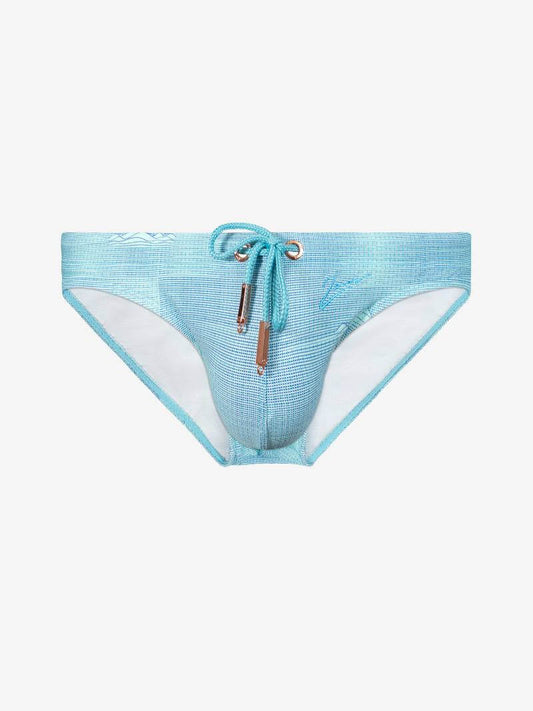 2eros Nautica Men's Designer Blue Swim Brief with Drawstrings and Rose Colour Metal Toggles