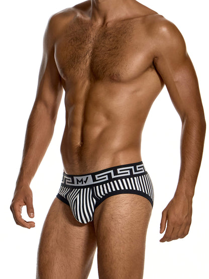 Modus Vivendi Meander Stripes Classic Brief in black, product photograph