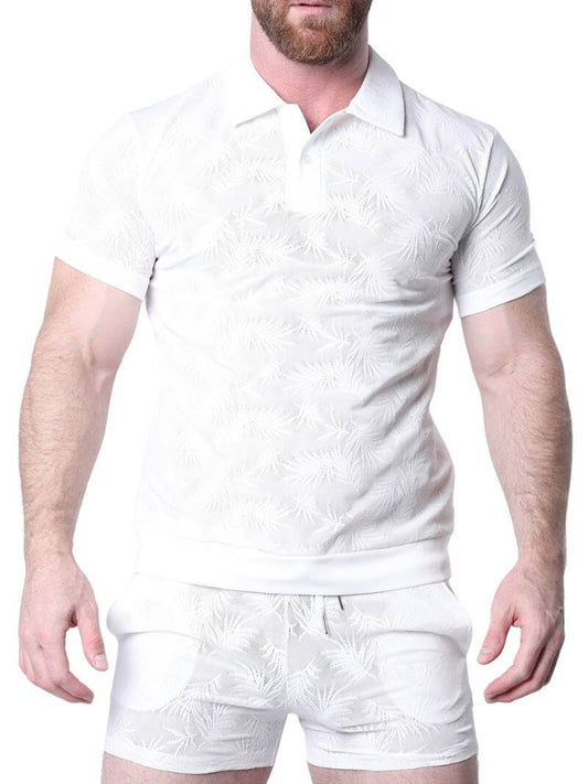 Timoteo Amalfi Polo Shirt with Mesh Palm Leaf Pattern