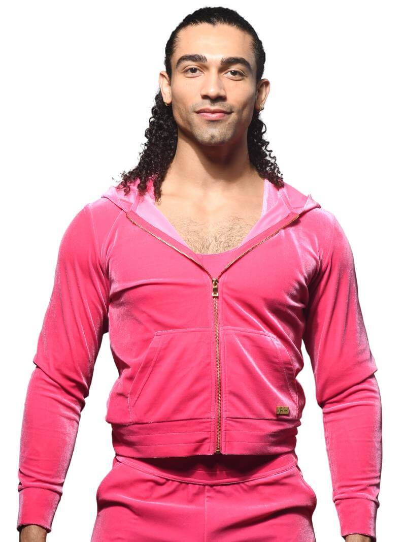 Andrew Christian Paris Vibrant Pink Velvet Zipped Hoodie