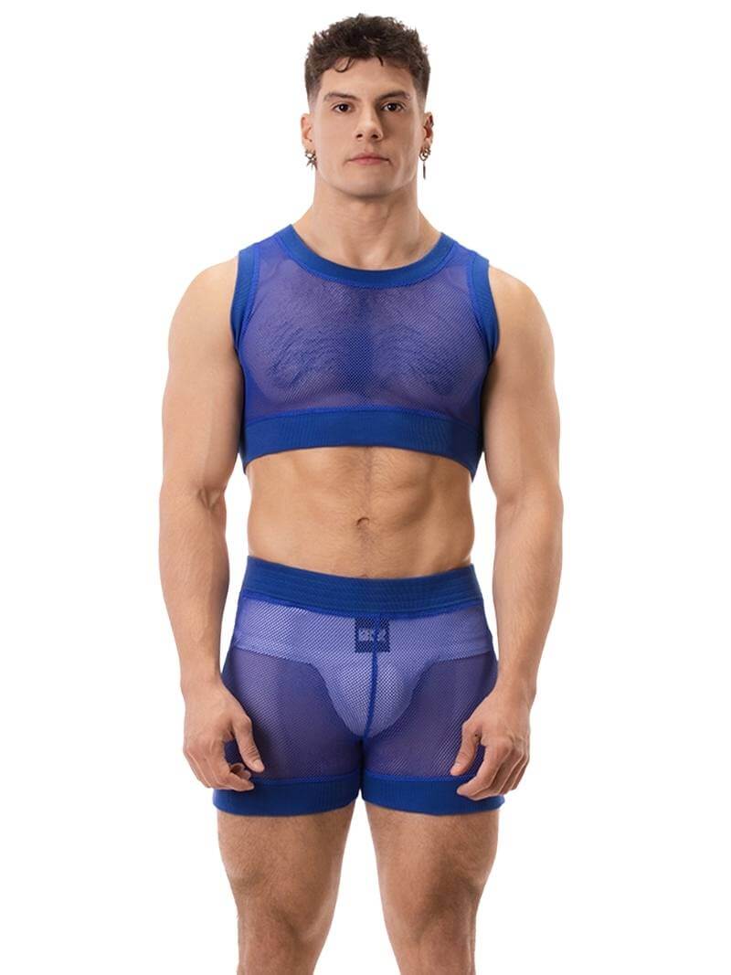 BARCODE Berlin Yasin Royal Blue Mesh Crop Top