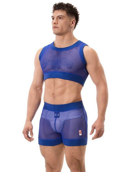 BARCODE Berlin Yasin Royal Blue Mesh Crop Top