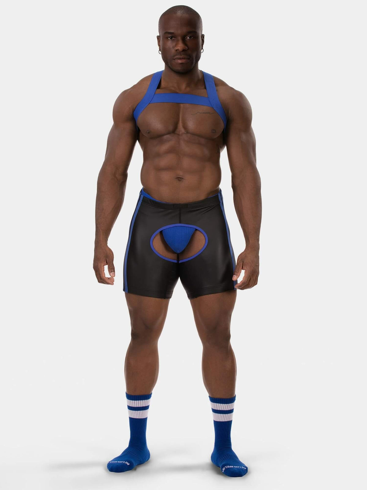 barcode berlin black and blue Jinho leatherette chaps short