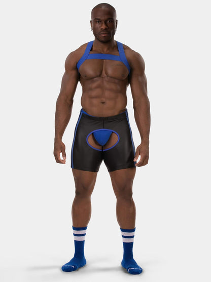 barcode berlin black and blue Jinho leatherette chaps short