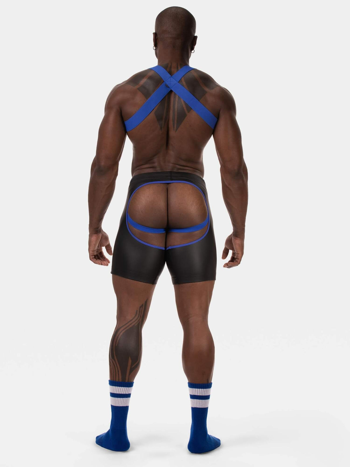 barcode berlin black and blue Jinho leatherette chaps short
