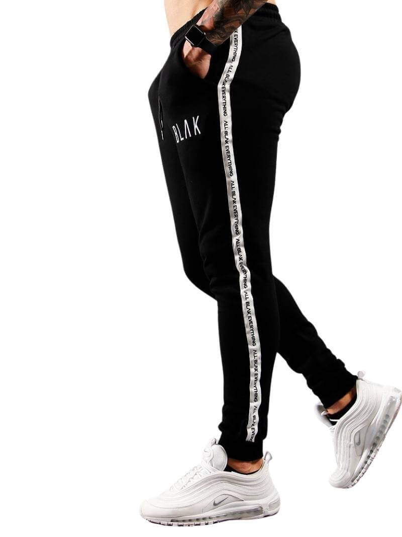 Cuffed Slim Fit Cotton Jogger Pants Side Tape Pockets Drawstring Waist
