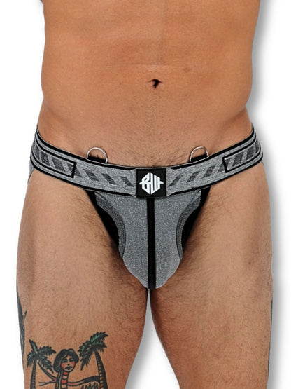 Gray men's underwear with a brand logo on a white background
