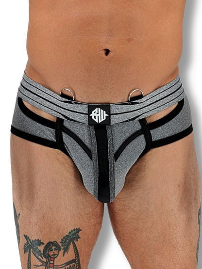 Gray men's underwear with black accents on a white background
