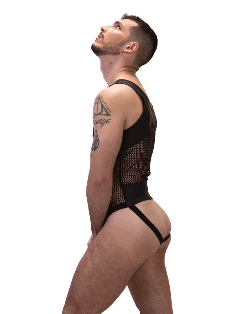 Barcode Berlin Notin Mesh & Leatherette Bodysuit Jock