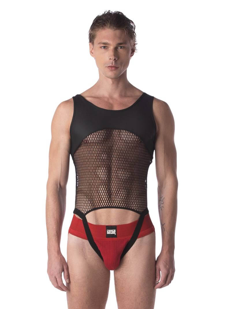 Barcode Berlin Notin Mesh & Leatherette Bodysuit Jock