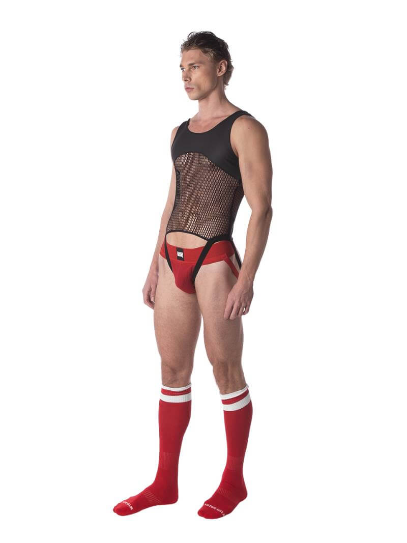 Barcode Berlin Notin Mesh & Leatherette Bodysuit Jock