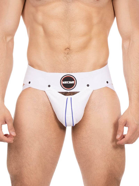 White men's underwear with a brand logo on a white background