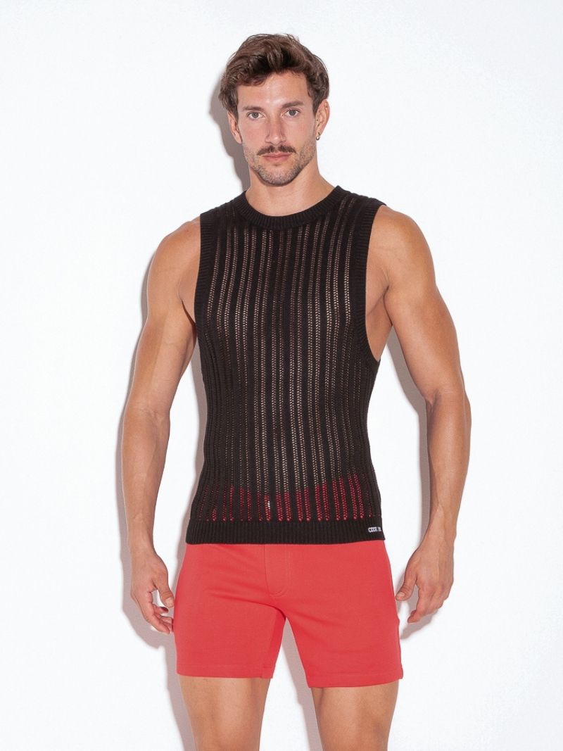 CODE22 Knitted Crochet Stripe Tank Top