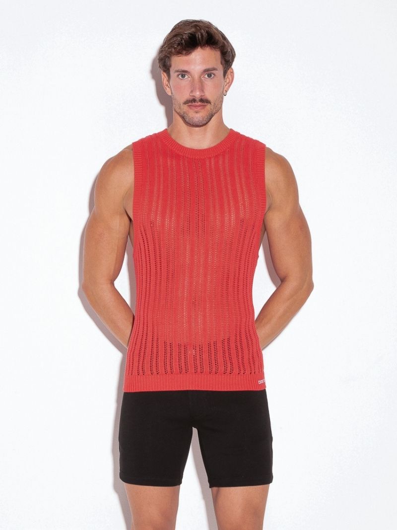 CODE22 Knitted Crochet Stripe Tank Top