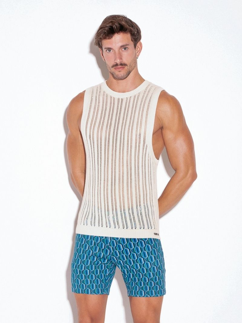 CODE22 Knitted Crochet Stripe Tank Top