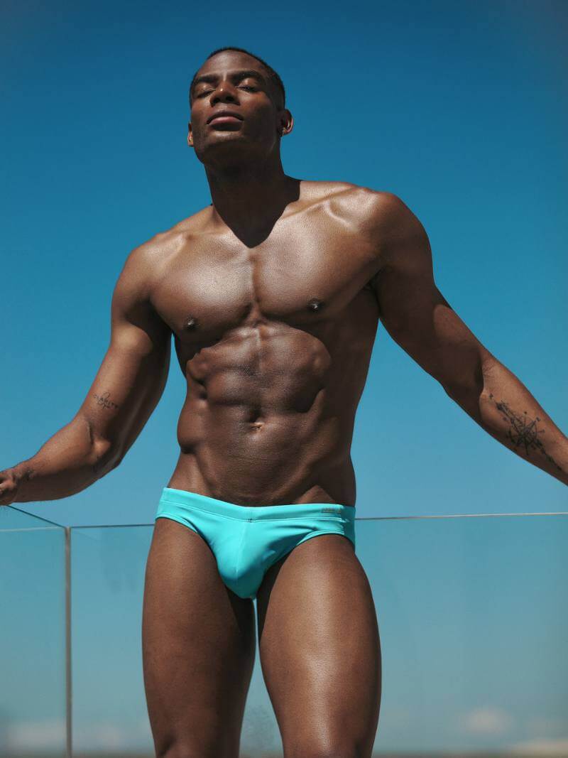 Model in CODE 22 Men's Designer Swimwear Briefs