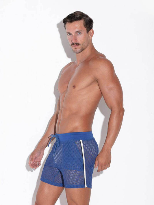 CODE22 Men's Openwork Mid-Thigh Short: : See-Through Jacquard Mesh Knit