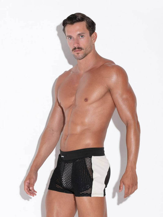 CODE22 Men's Openwork Mini Short: See-Through Jacquard Mesh Knit
