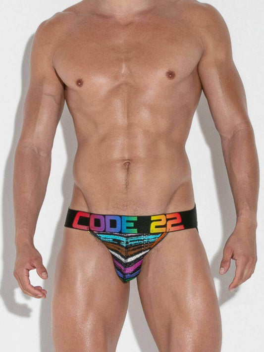 CODE22 Pride Striped Mesh Jockstrap