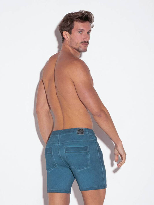 CODE22 Men's Faded Wash 5 Pocket Denim Short Blue
