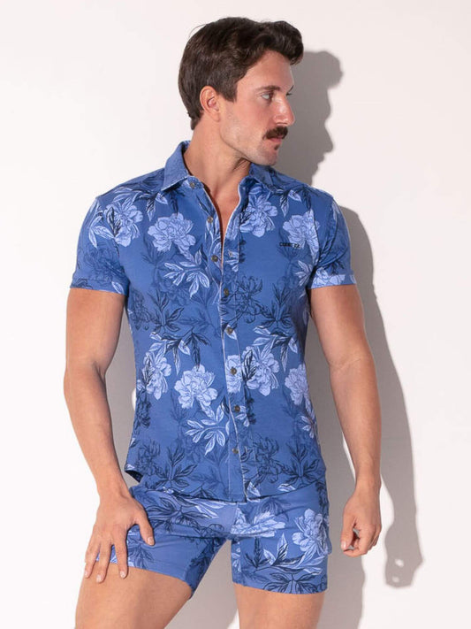 CODE 22 Slim Fit Floral Shirt – Short Sleeve Button-Up Collared Men’s Summer Shirt