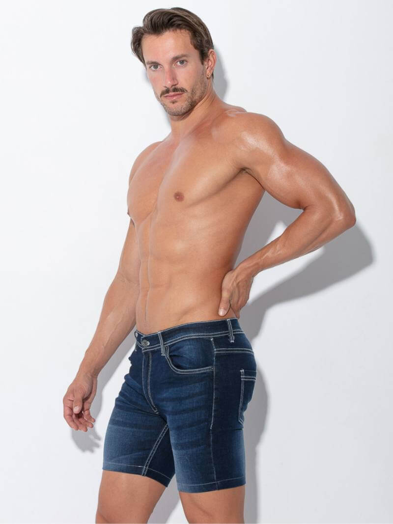 CODE 22 Stretch-Fit Soft Denim Pocket Shorts Blue Wash