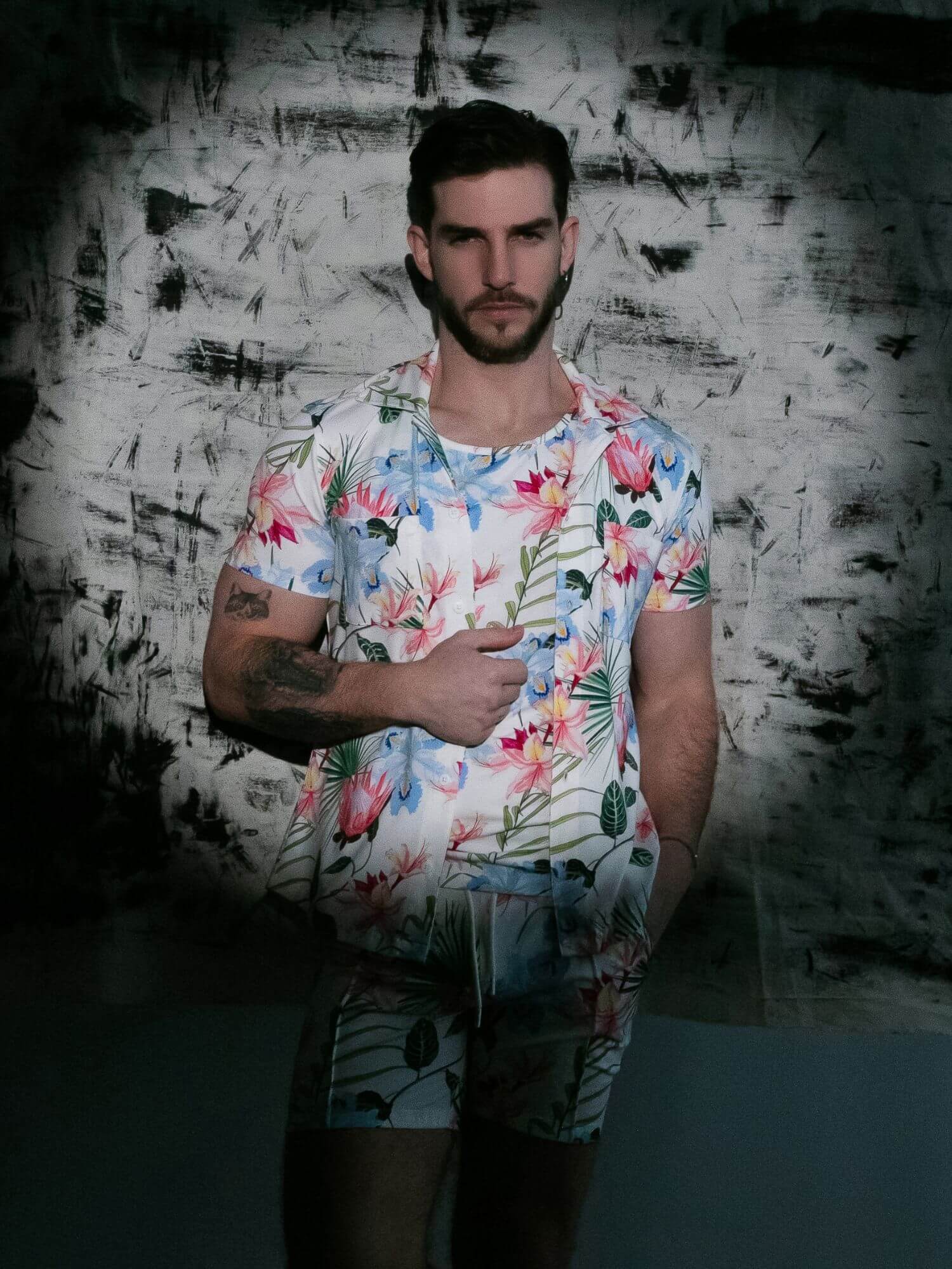 Person wearing a floral outfit