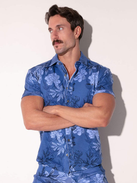 CODE 22 Slim Fit Floral Shirt – Short Sleeve Button-Up Collared Men’s Summer Shirt