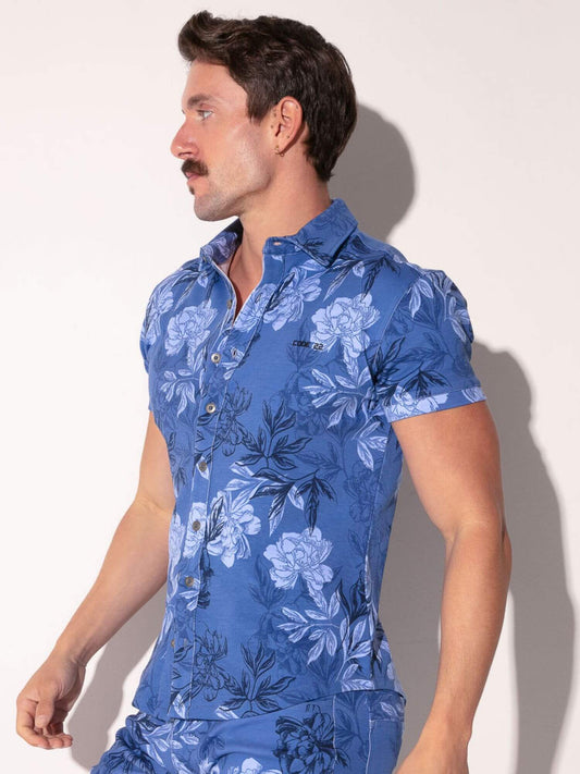 CODE 22 Slim Fit Floral Shirt – Short Sleeve Button-Up Collared Men’s Summer Shirt