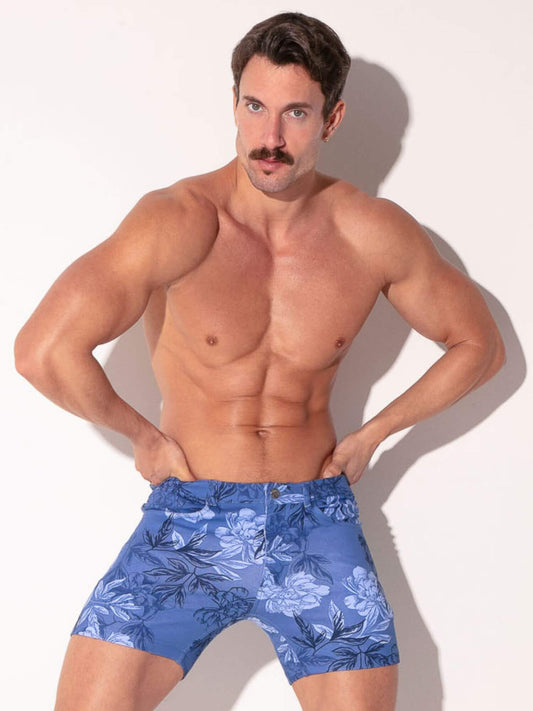 CODE 22 Floral 5-Pocket Shorts – Mid-Thigh Slim Fit Stretch Low Rise Men’s Summer Shorts