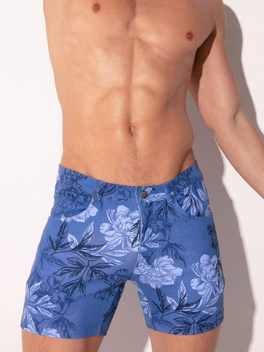 CODE 22 Floral 5-Pocket Shorts – Mid-Thigh Slim Fit Stretch Low Rise Men’s Summer Shorts