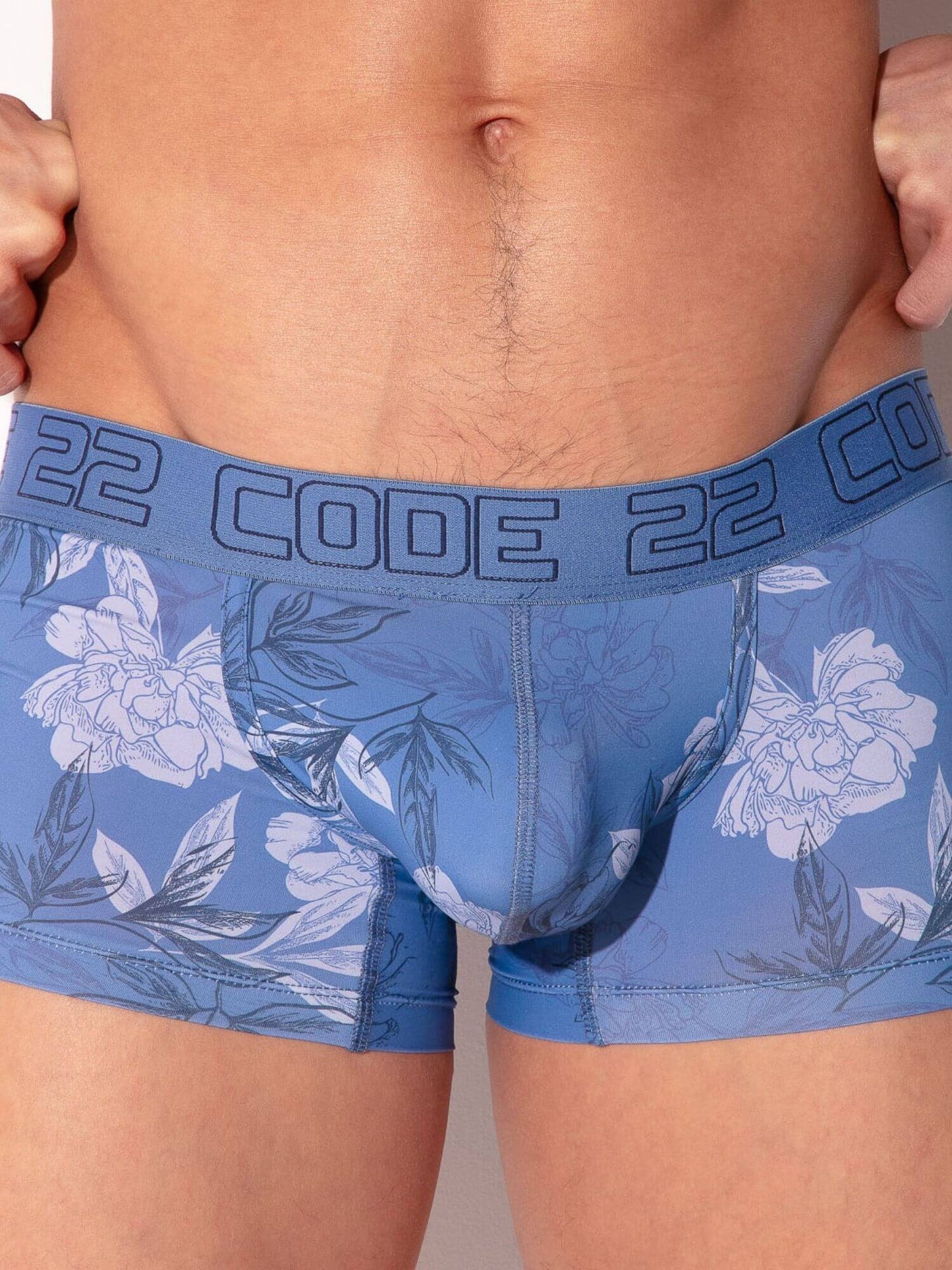 code 22 bouquet blue floral print boxer trunk