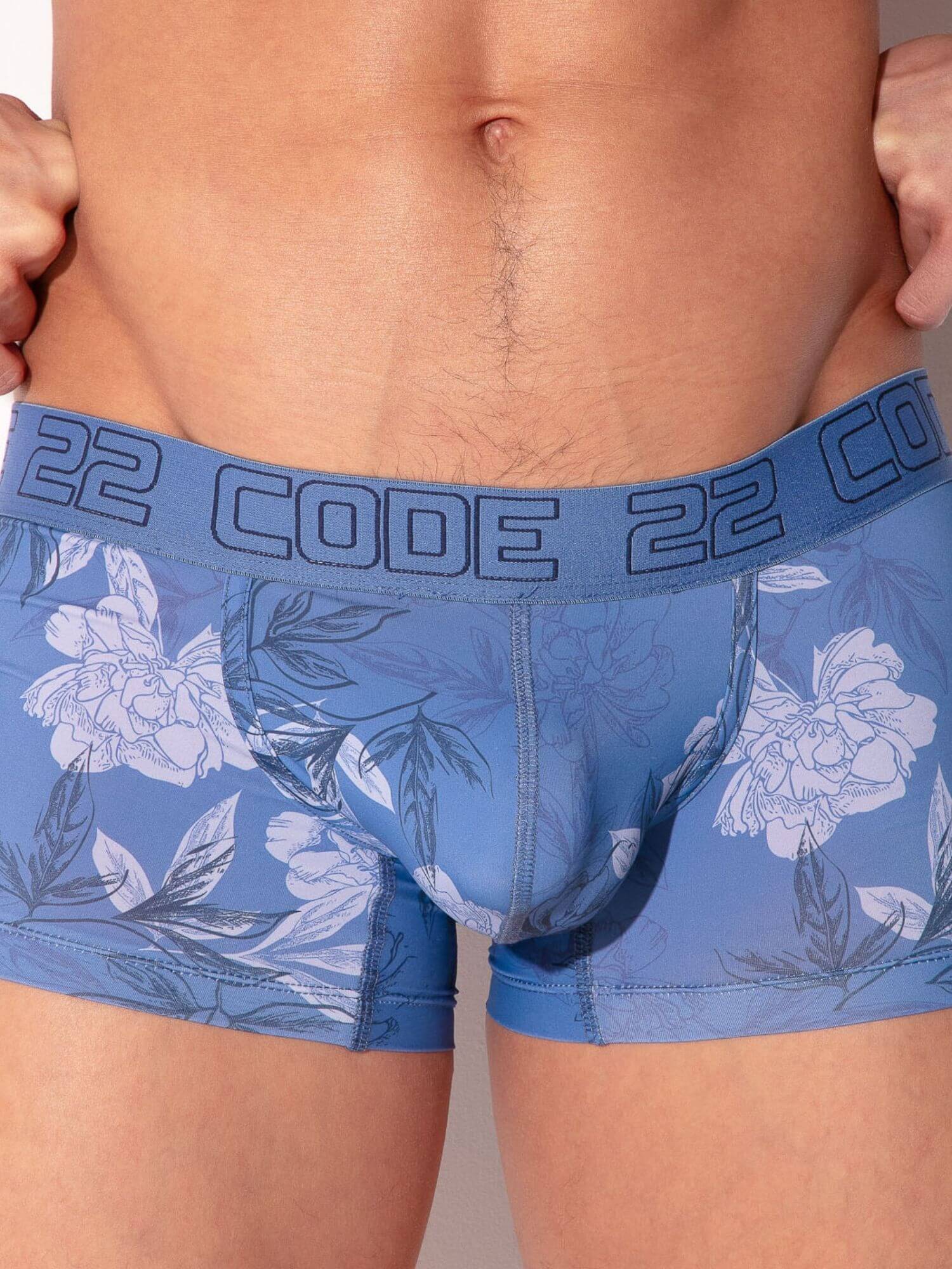code 22 bouquet blue floral print boxer trunk