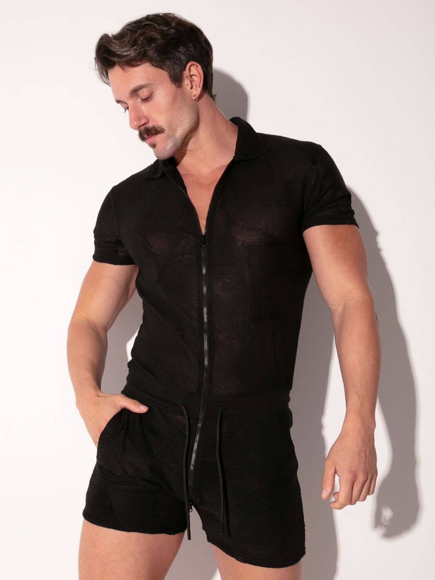 CODE 22 Eclipse Jumpsuit – Slim Fit Embroidered Mesh Men’s Statement Festival & Clubwear Outfit