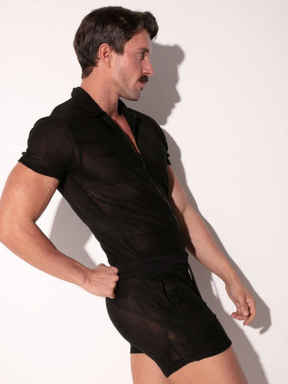 CODE 22 Eclipse Jumpsuit – Slim Fit Embroidered Mesh Men’s Statement Festival & Clubwear Outfit